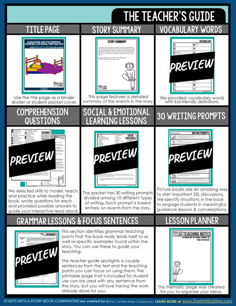 Alexander and The Terrible, No Good Very Bad Day activities and lesson plan ideas