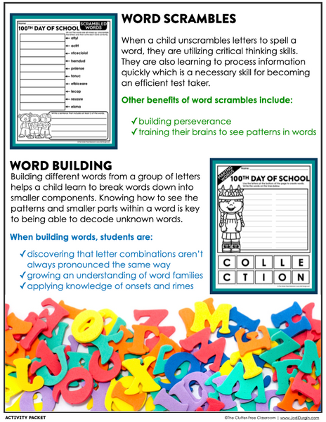 100th Day of School Activity Packet