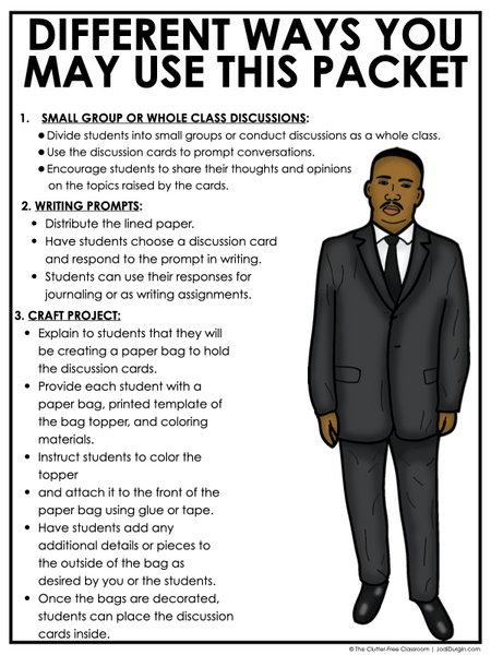 Dr. Martin Luther King, Jr. Writing Prompts & Paper Bag Craft 1st 2nd 3rd Grade