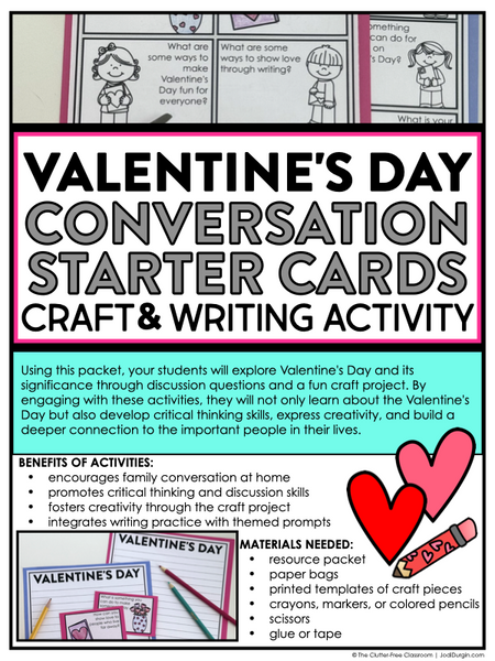 Valentine's Day Writing Prompts & Paper Bag Craft 1st 2nd 3rd Grade