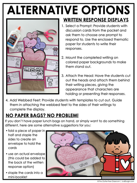 Valentine's Day Writing Prompts & Paper Bag Craft 1st 2nd 3rd Grade