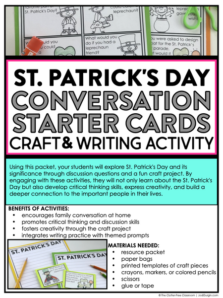 St. Patrick's Day Writing Prompts & Leprechaun Paper Bag Craft 1st 2nd 3rd Grade