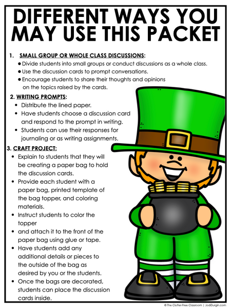 St. Patrick's Day Writing Prompts & Leprechaun Paper Bag Craft 1st 2nd 3rd Grade