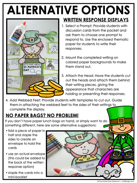 St. Patrick's Day Writing Prompts & Leprechaun Paper Bag Craft 1st 2nd 3rd Grade