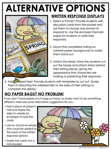 Spring Writing Prompts & Paper Bag Craft 1st 2nd 3rd Grade