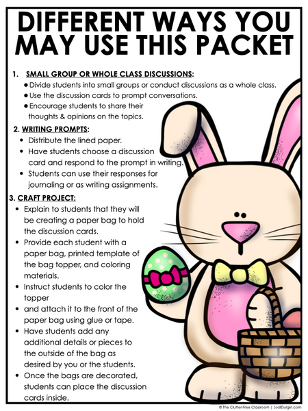 Easter Writing Prompts & Bunny Paper Bag Craft 1st 2nd 3rd Grade