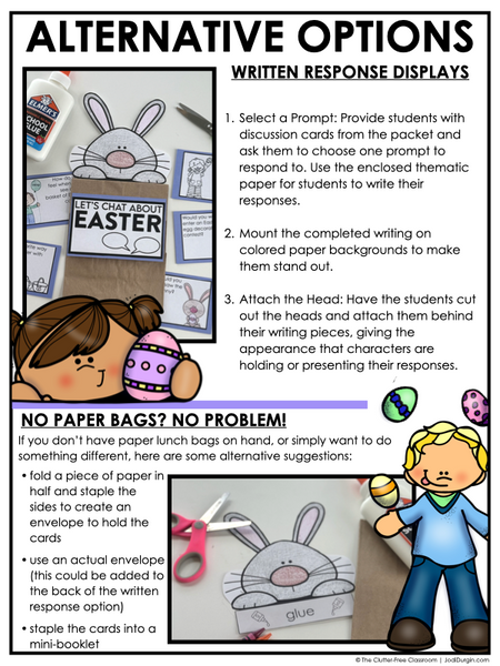 Easter Writing Prompts & Bunny Paper Bag Craft 1st 2nd 3rd Grade