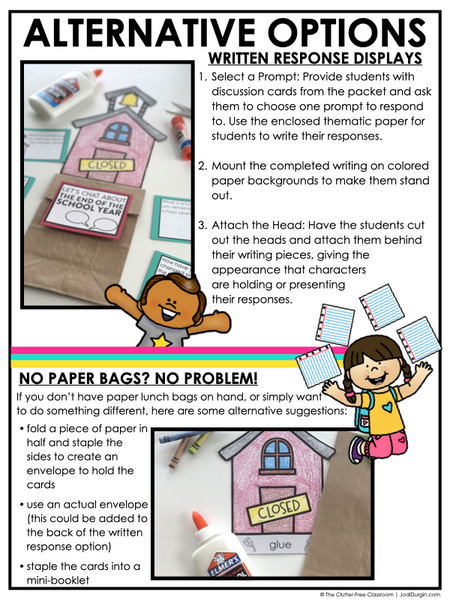 End of the School Year Writing Prompts & Paper Bag Craft 1st 2nd 3rd Grade