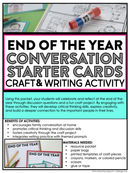 End of the School Year Writing Prompts & Paper Bag Craft 1st 2nd 3rd Grade