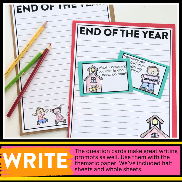 End of the School Year Writing Prompts & Paper Bag Craft 1st 2nd 3rd Grade