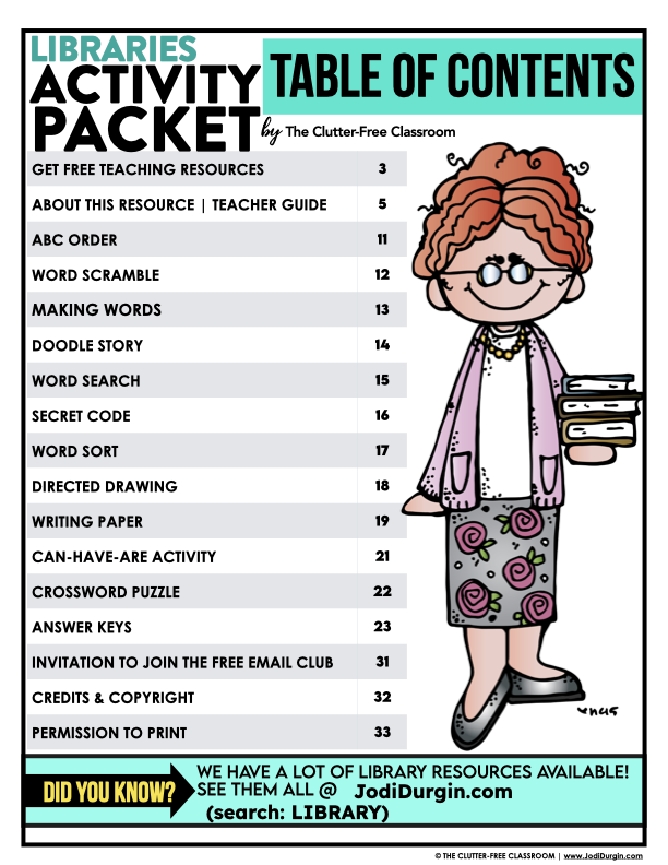 Library Activity Packet – Clutter Free Classroom Store