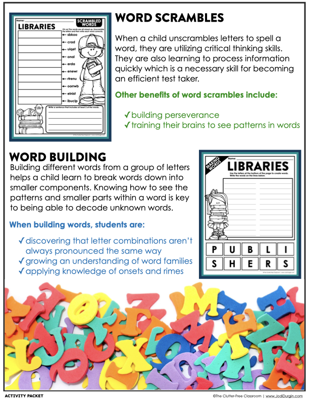 Library Activity Packet – Clutter Free Classroom Store