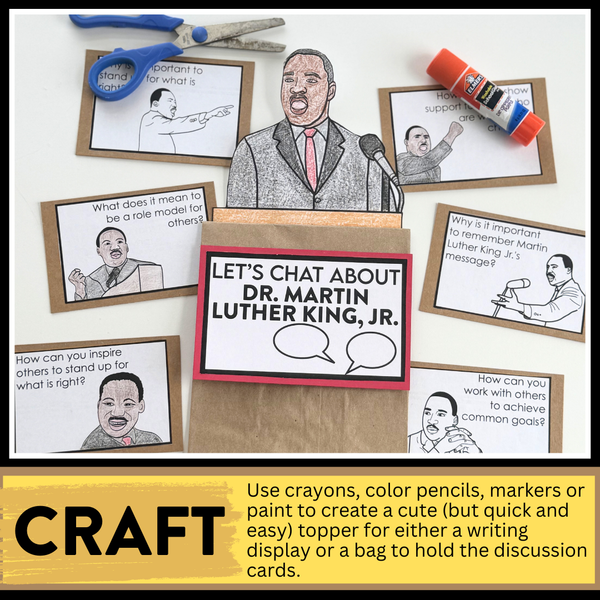 Dr. Martin Luther King, Jr. Writing Prompts & Paper Bag Craft 1st 2nd 3rd Grade