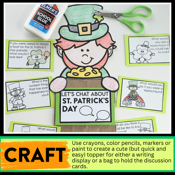 St. Patrick's Day Writing Prompts & Leprechaun Paper Bag Craft 1st 2nd 3rd Grade