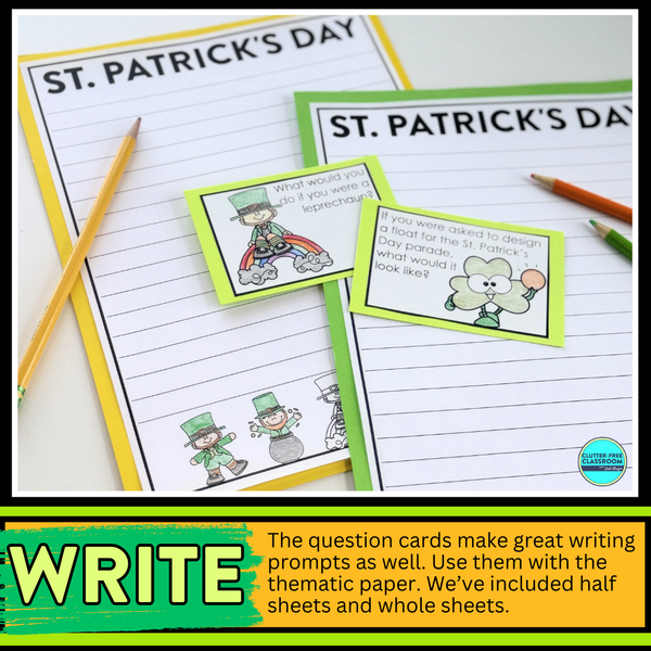 St. Patrick's Day Writing Prompts & Leprechaun Paper Bag Craft 1st 2nd 3rd Grade