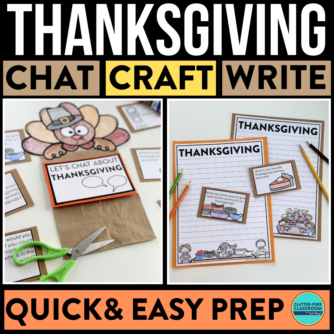 Thanksgiving Writing Prompts & Turkey Paper Bag Craft 1st 2nd 3rd Grade