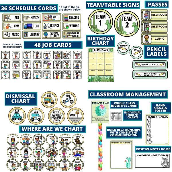 Cactus Classroom Decorations Succulent Themed Decor Bundle
