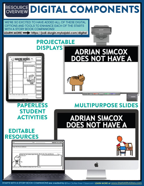 ADRIAN SIMCOX DOES NOT HAVE A HORSE activities and lesson plan ideas