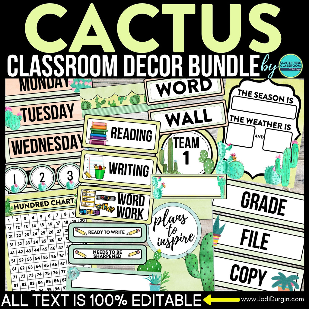 cactus succulent classroom decor Cactus Classroom Decorations Succulent Themed Decor Bundle – Clutter Free Classroom Store