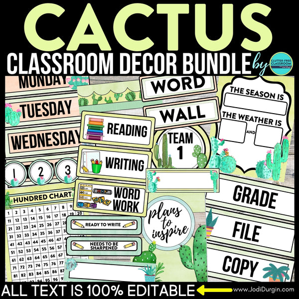 Cactus Classroom Decorations Succulent Themed Decor Bundle