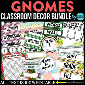 Gnome Classroom Theme Decor Bundle