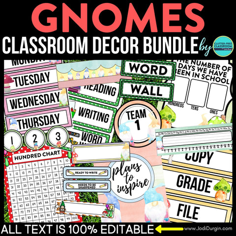 Gnome Classroom Theme Decor Bundle