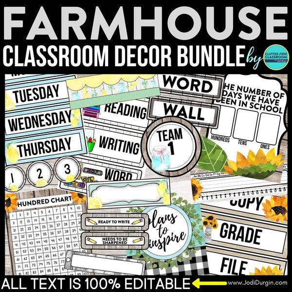 Farmhouse Classroom Decor Rustic Theme Bundle Clutter Free Classroom