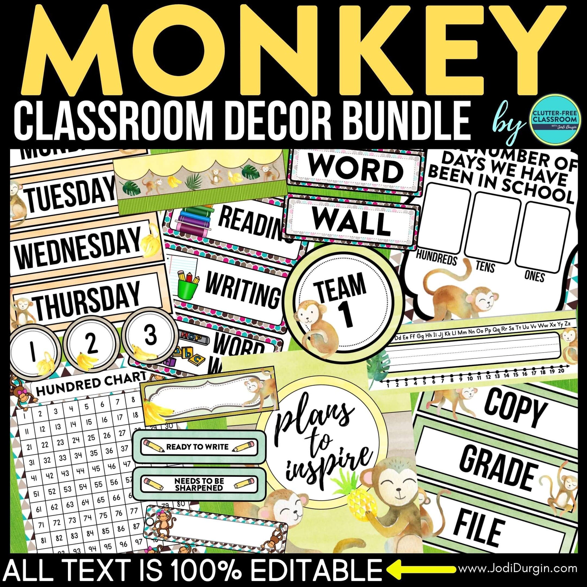 Monkey Themed Classroom Decorations Bundle