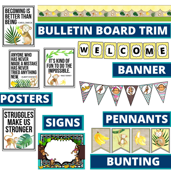 Monkey Themed Classroom Decorations Bundle