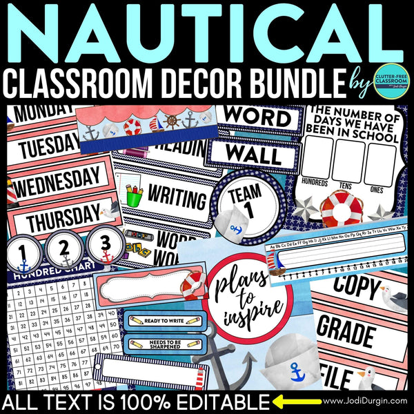 Nautical Classroom Theme Decor Bundle