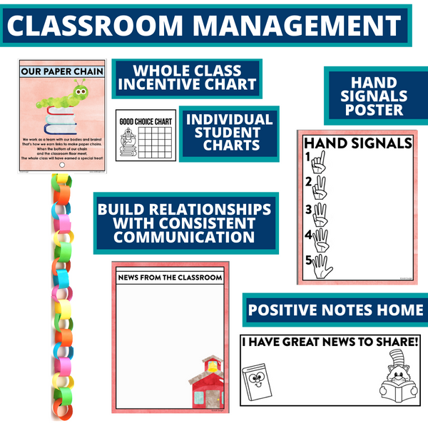 Whimsical Aqua and Red Classroom Theme Decor Bundle